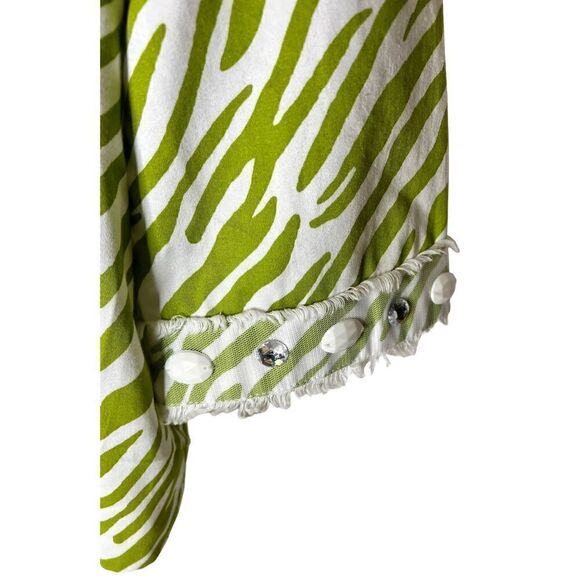 Silk Land Jacket Long Sleeve Boho Lime/White Print Mesh & Jewel Embellished 2XL - Picture 4 of 11